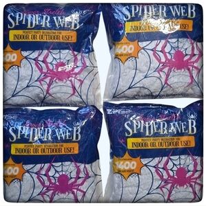 Halloween Super Stretchy Spider Webs For Indoor or Outdoor Use-Lot Of 4 Packages